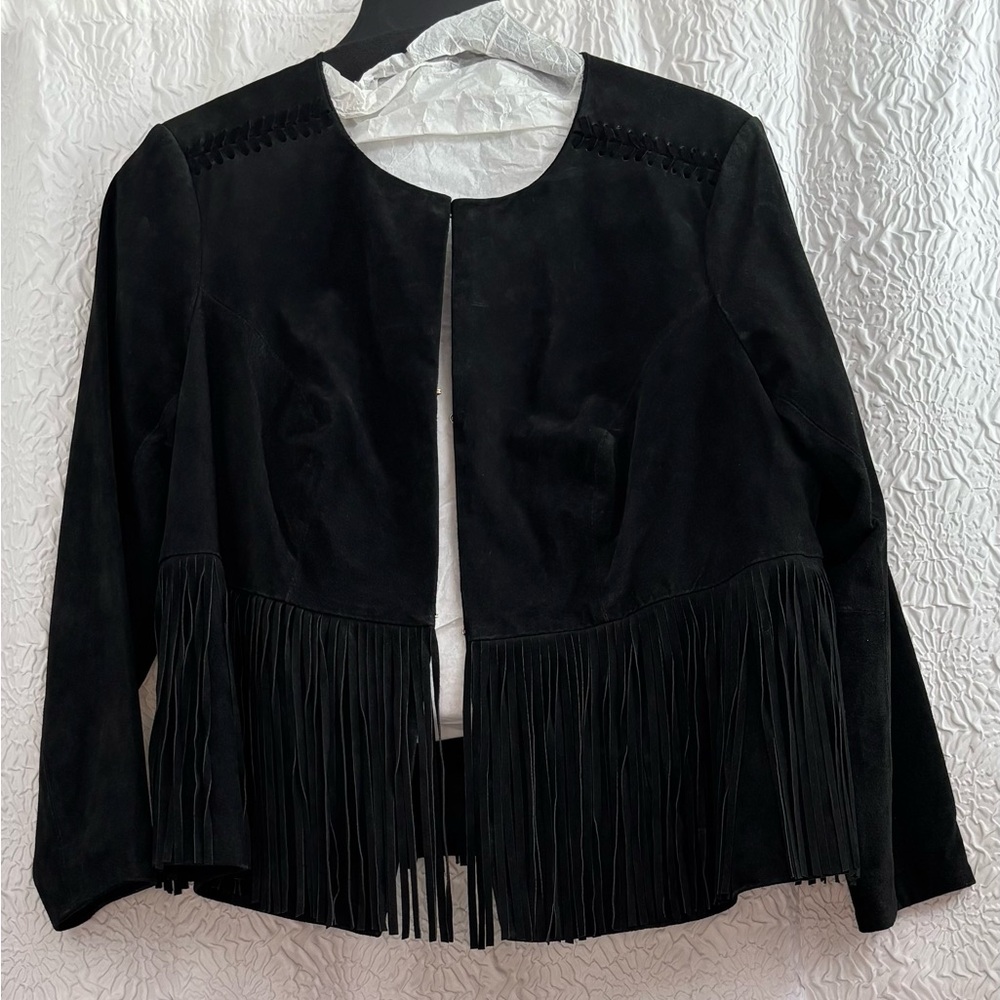 C. Wonder Western Black Fringe Cowhide Blazer Short Crop Jacket XL